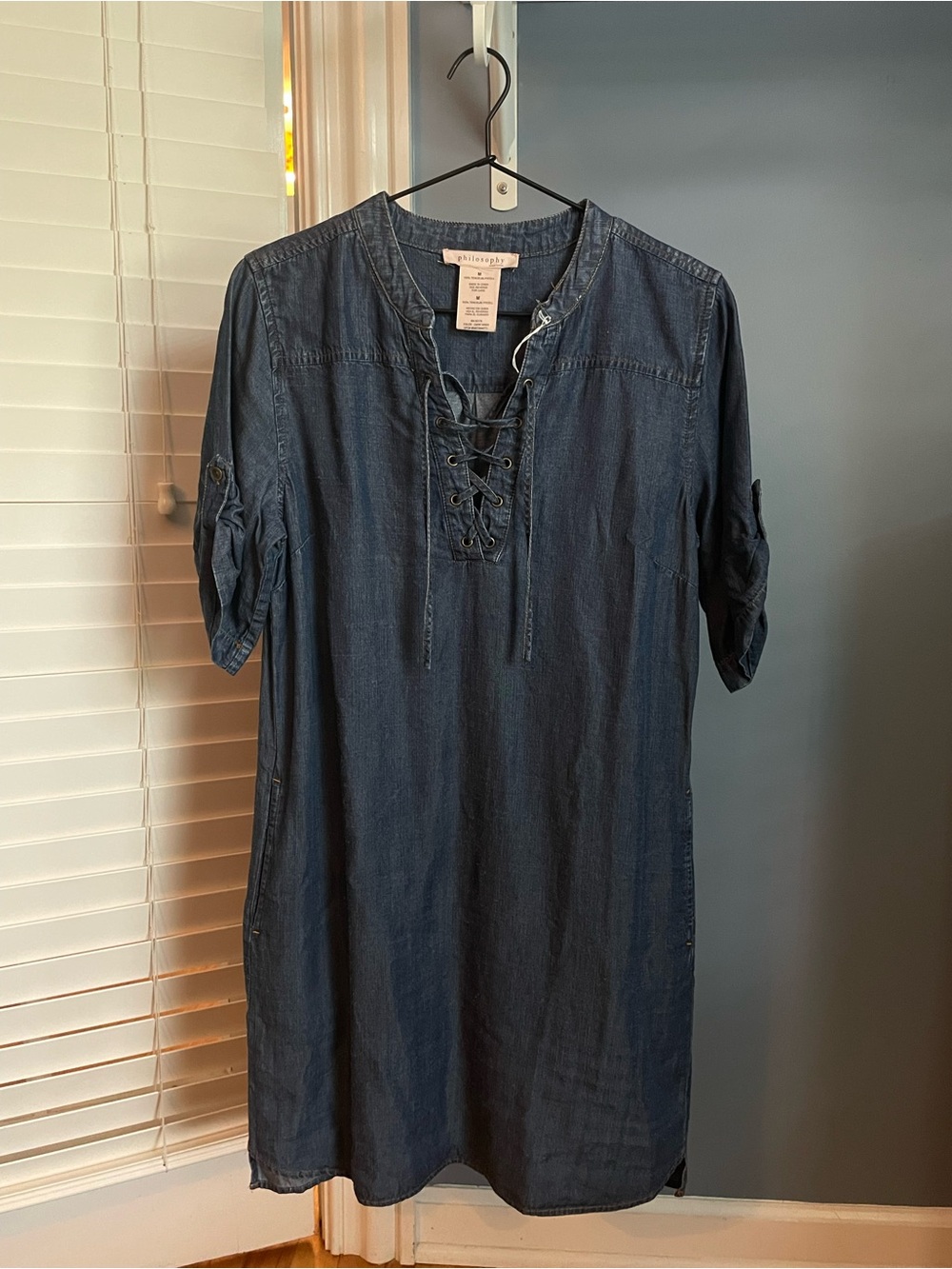 Philosophy Chambray Lace-Up Shirt Dress - Dark Blue